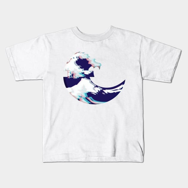 Glitched Great Wave Emoji Kids T-Shirt by gregG97